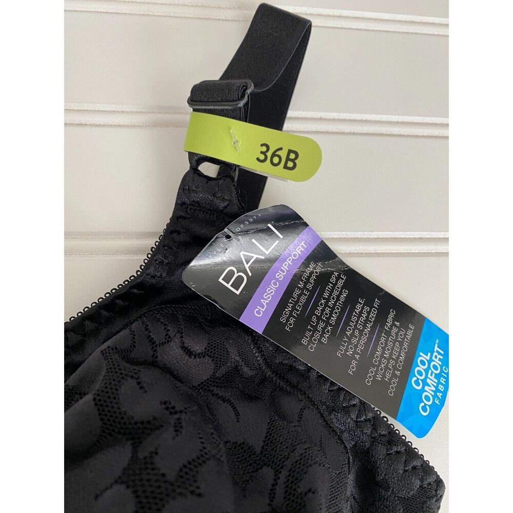 NWT Bali Women's Classic Support Floral Lace Wireless Spa Closure Bra 36B Black - Picture 7 of 9